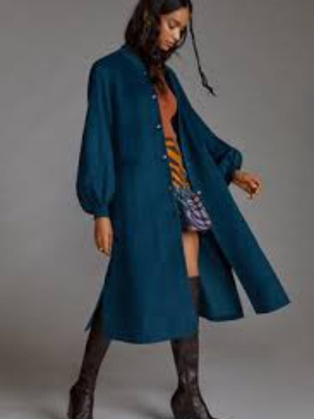 Oversized dRA for Anthropologe Wool Blend Long Coat in Teal/Green Size XS